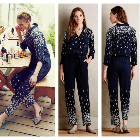 anthropologie navy jumpsuit